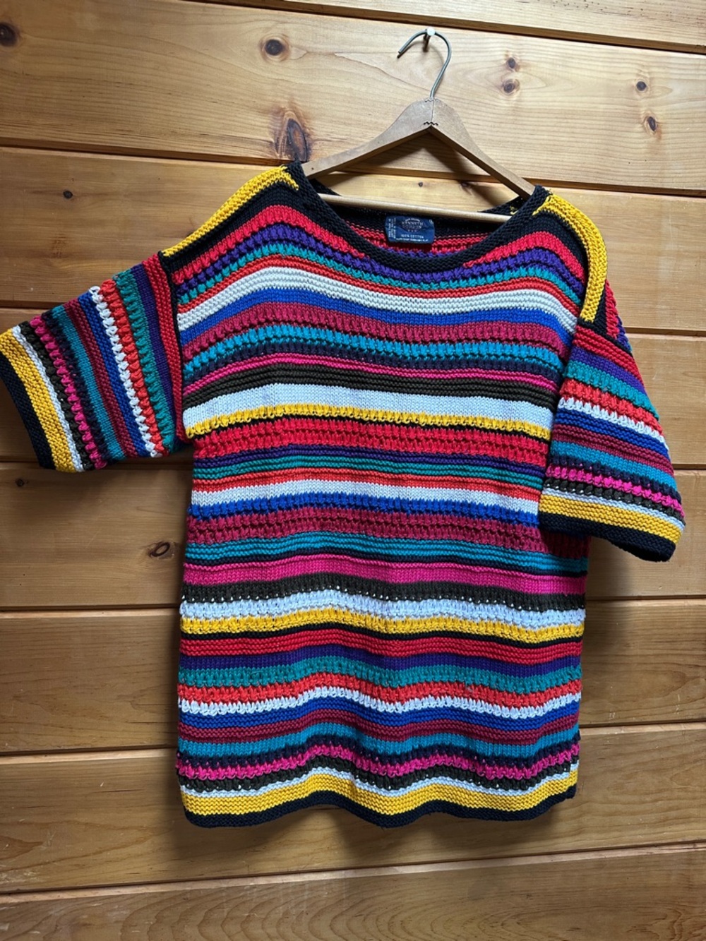 Vintage Kenneth Gordon 100% cotton knit textured striped shirt L